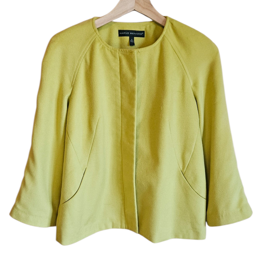 Harve Benard Chartreuse Green Structured Felt Crop Jacket Women's Size Small